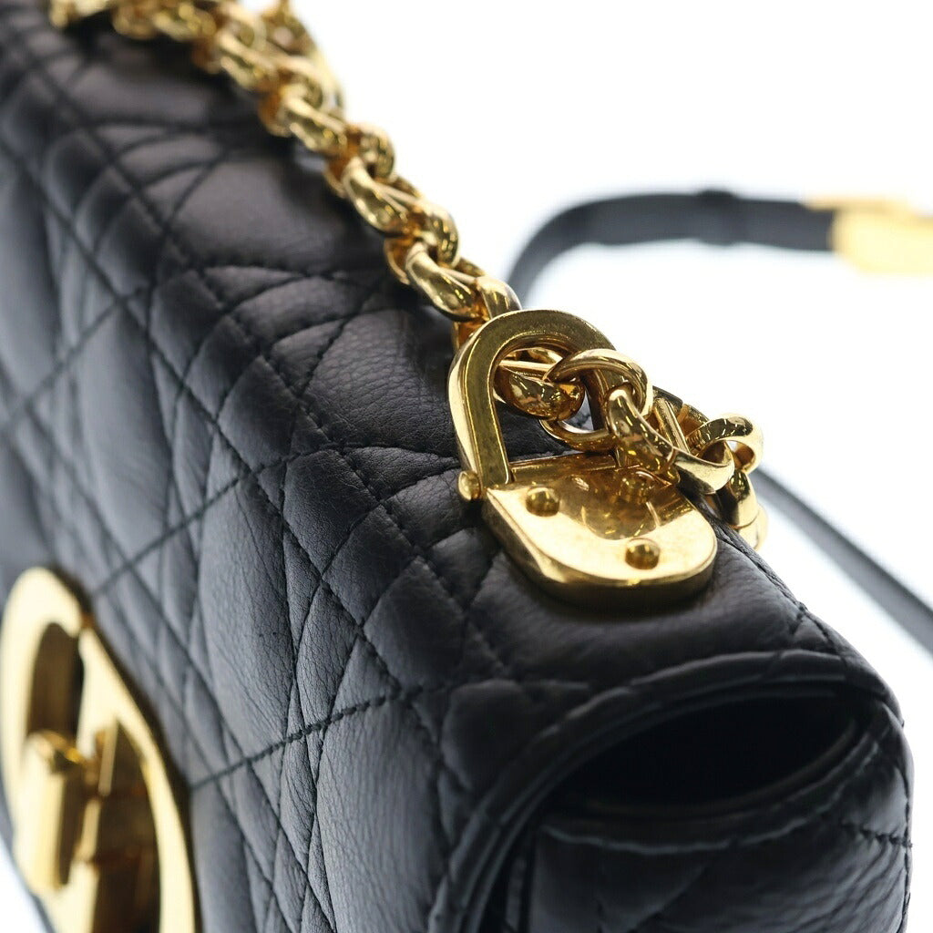 Christian Dior(クリスチャンディオール) カロ カナージュ スモール ラムスキン レザー チェーン ショルダーバッグ ゴールド金具 ブラック