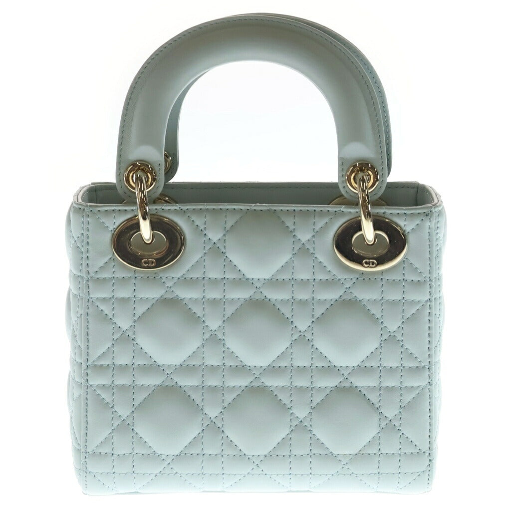 Christian Dior(クリスチャンディオール) レディディオール ミニ カナージュ ラムスキン レザー 2WAY チェーン ハンド ショルダーバッグ ゴールド金具 ライトブルー