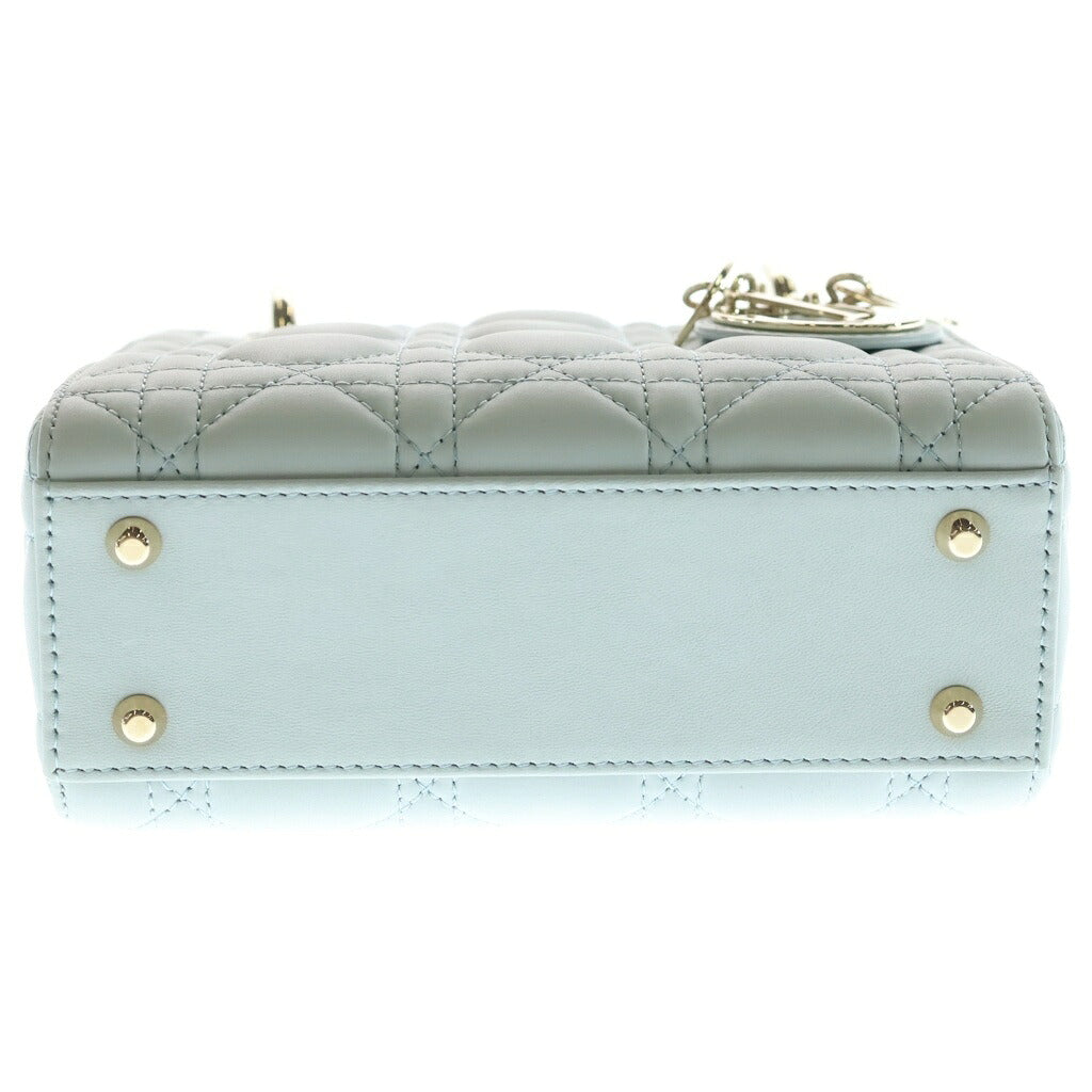 Christian Dior(クリスチャンディオール) レディディオール ミニ カナージュ ラムスキン レザー 2WAY チェーン ハンド ショルダーバッグ ゴールド金具 ライトブルー