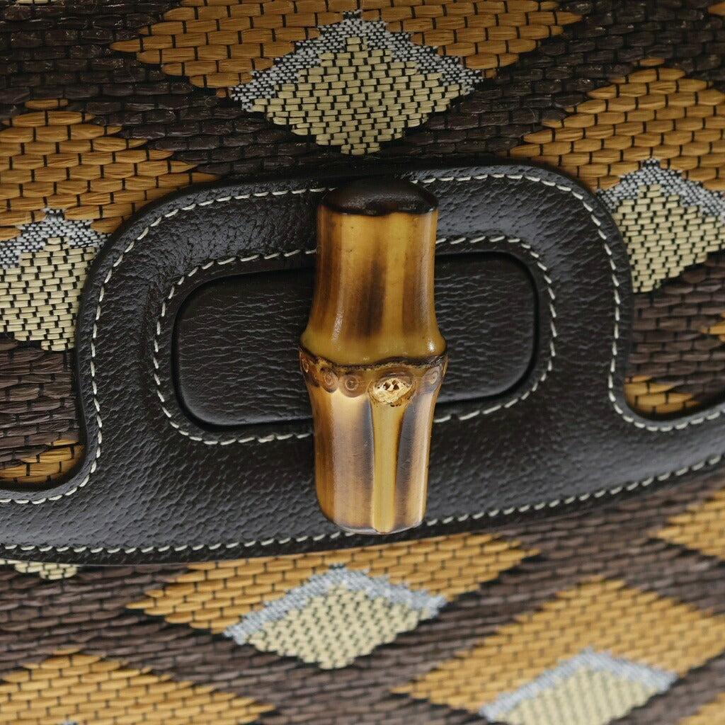 GUCCI(グッチ) バンブー1947 ラフィア レザー 2WAY ハンド ショルダーバッグ ゴールド金具 ブラウン 672206