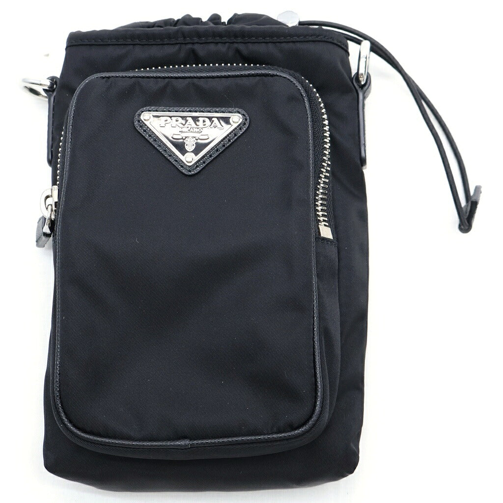 PRADA(プラダ) トライアングルロゴ スマートフォンケース ショルダーバッグ ブラック ナイロン 2ZH155