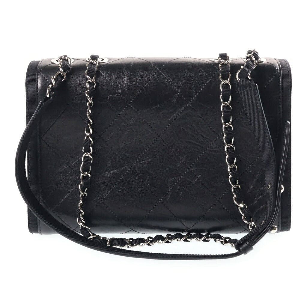 CHANEL(シャネル) マトラッセ26 SフラップWチェーンショルダーバッグ ブラック カーフスキン 25番台 シルバー金具