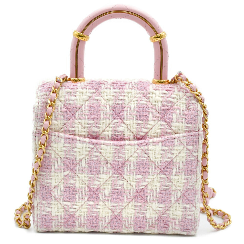 CHANEL(シャネル) トップハンドル ミニ シングルフラップ シングルチェーン AS4035 ピンク ツイード ゴールド金具 ショルダーバッグ ハンドバッグ