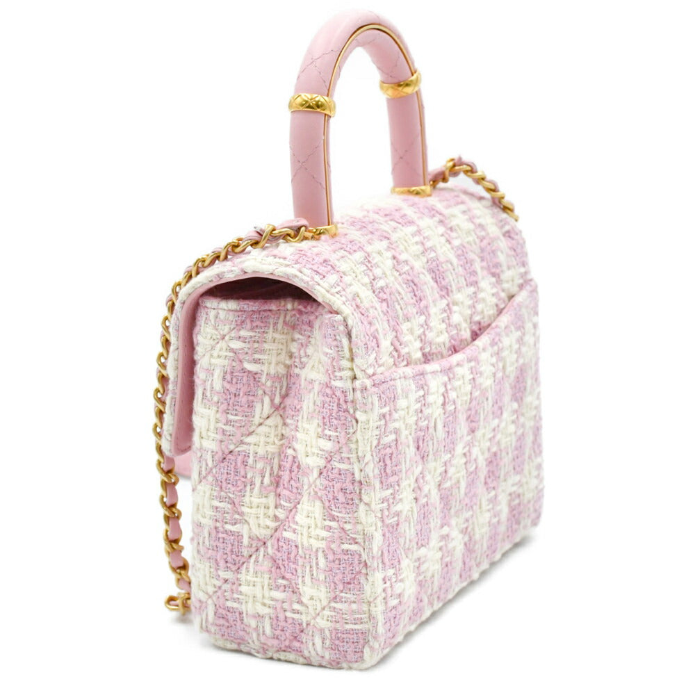 CHANEL(シャネル) トップハンドル ミニ シングルフラップ シングルチェーン AS4035 ピンク ツイード ゴールド金具 ショルダーバッグ ハンドバッグ