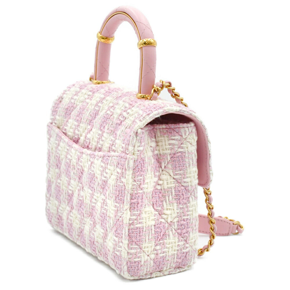 CHANEL(シャネル) トップハンドル ミニ シングルフラップ シングルチェーン AS4035 ピンク ツイード ゴールド金具 ショルダーバッグ ハンドバッグ