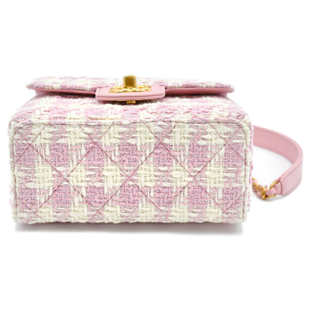CHANEL(シャネル) トップハンドル ミニ シングルフラップ シングルチェーン AS4035 ピンク ツイード ゴールド金具 ショルダーバッグ ハンドバッグ