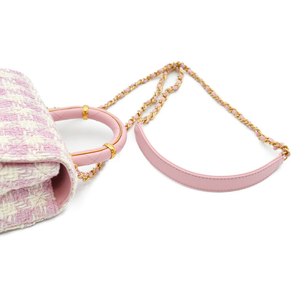 CHANEL(シャネル) トップハンドル ミニ シングルフラップ シングルチェーン AS4035 ピンク ツイード ゴールド金具 ショルダーバッグ ハンドバッグ