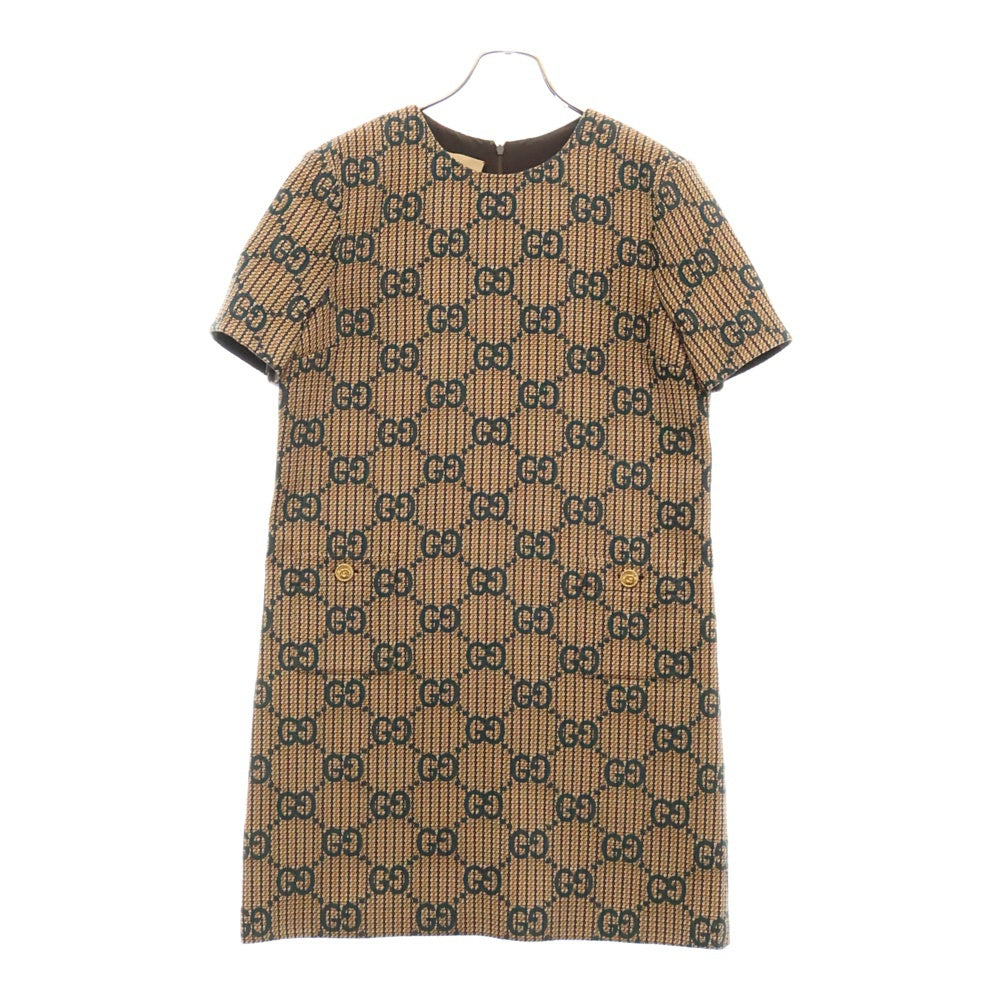 GUCCI(グッチ) GG ドレス ワンピース グリーン×ベージュ ウール 42サイズ 771431 ZAO94 9672 レディース