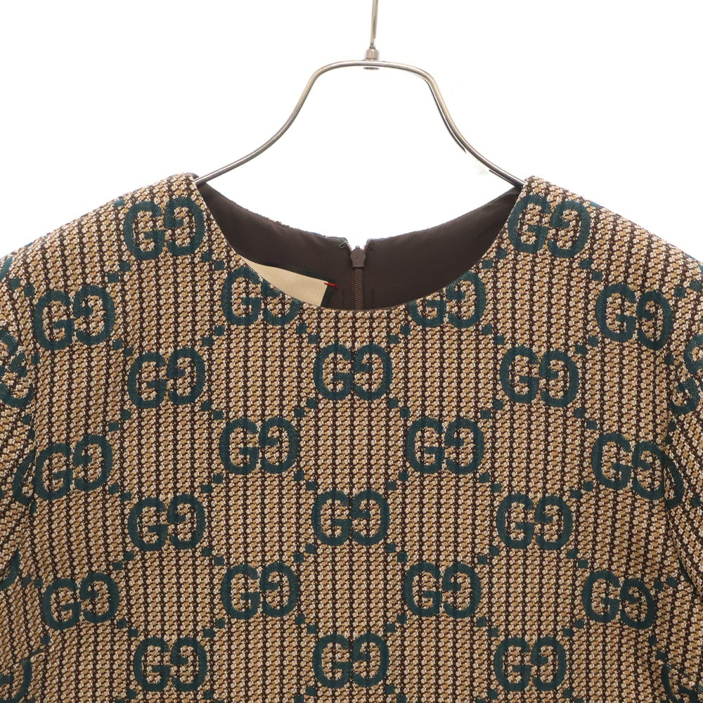 GUCCI(グッチ) GG ドレス ワンピース グリーン×ベージュ ウール 42サイズ 771431 ZAO94 9672 レディース