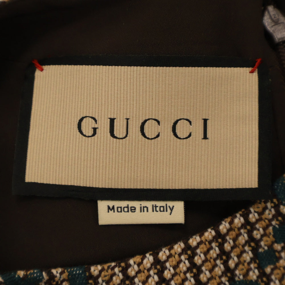 GUCCI(グッチ) GG ドレス ワンピース グリーン×ベージュ ウール 42サイズ 771431 ZAO94 9672 レディース