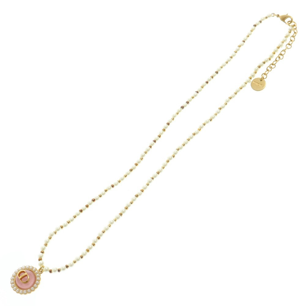 Christian Dior(クリスチャンディオール) プティCD バロック フェイクパールネックレス ゴールド ピンク ペンダント アクセサリー