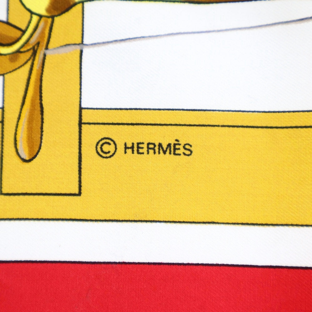 HERMES(エルメス) カレ90 MORS&FILETS 馬具とビット シルク レッド×ホワイト スカーフ