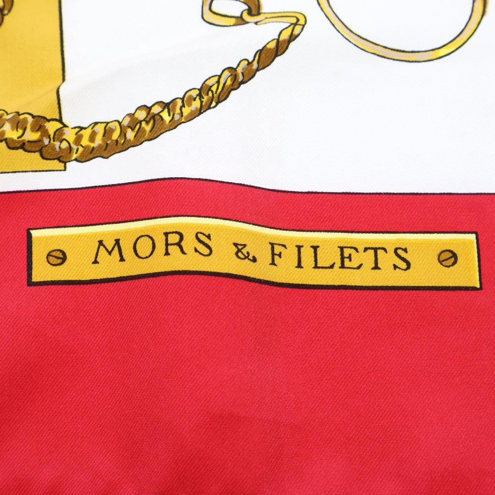 HERMES(エルメス) カレ90 MORS&FILETS 馬具とビット シルク レッド×ホワイト スカーフ