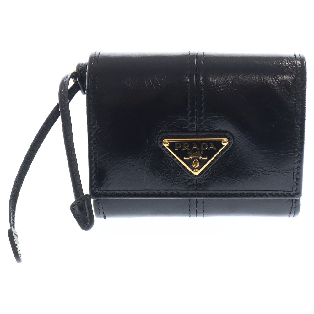 PRADA(プラダ) ソフトルックス ロゴトライアングルプレート コンパクトウォレット ブラック 三つ折り財布