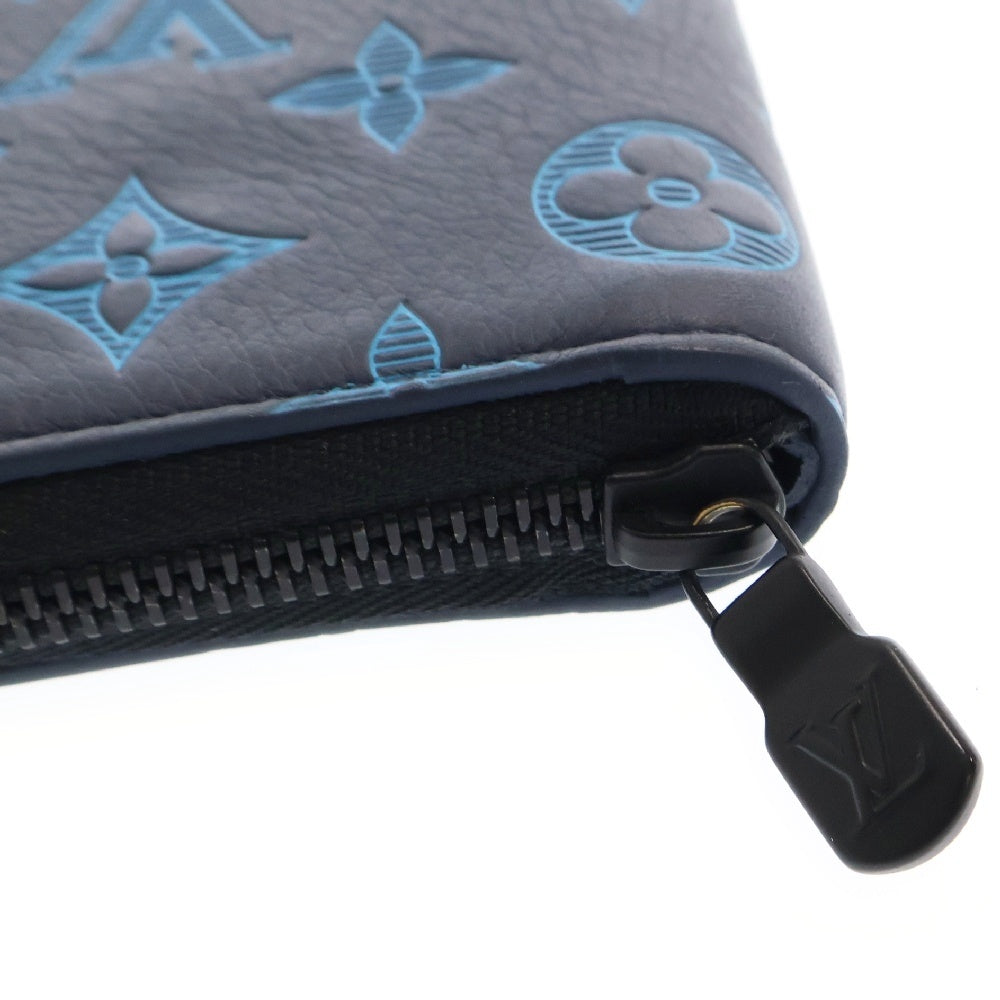 LOUIS VUITTON(ルイヴィトン) モノグラムシャドウ ジッピーウォレット・ヴェルティカル ラウンドファスナー長財布 ブルー レザー RFID M80423