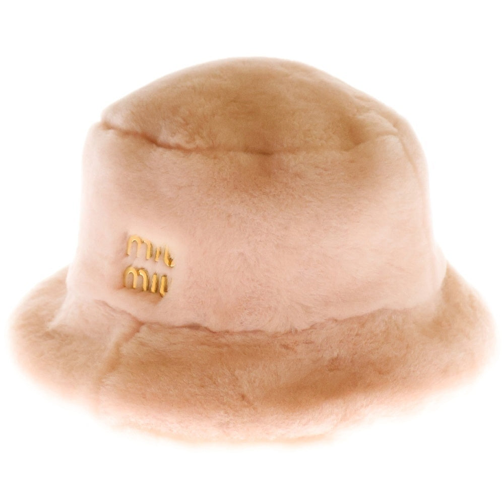 miumiu(ミュウミュウ) 22AW バケットハット ピンク ファー ムートン ゴールド金具 帽子 #M 5HC196