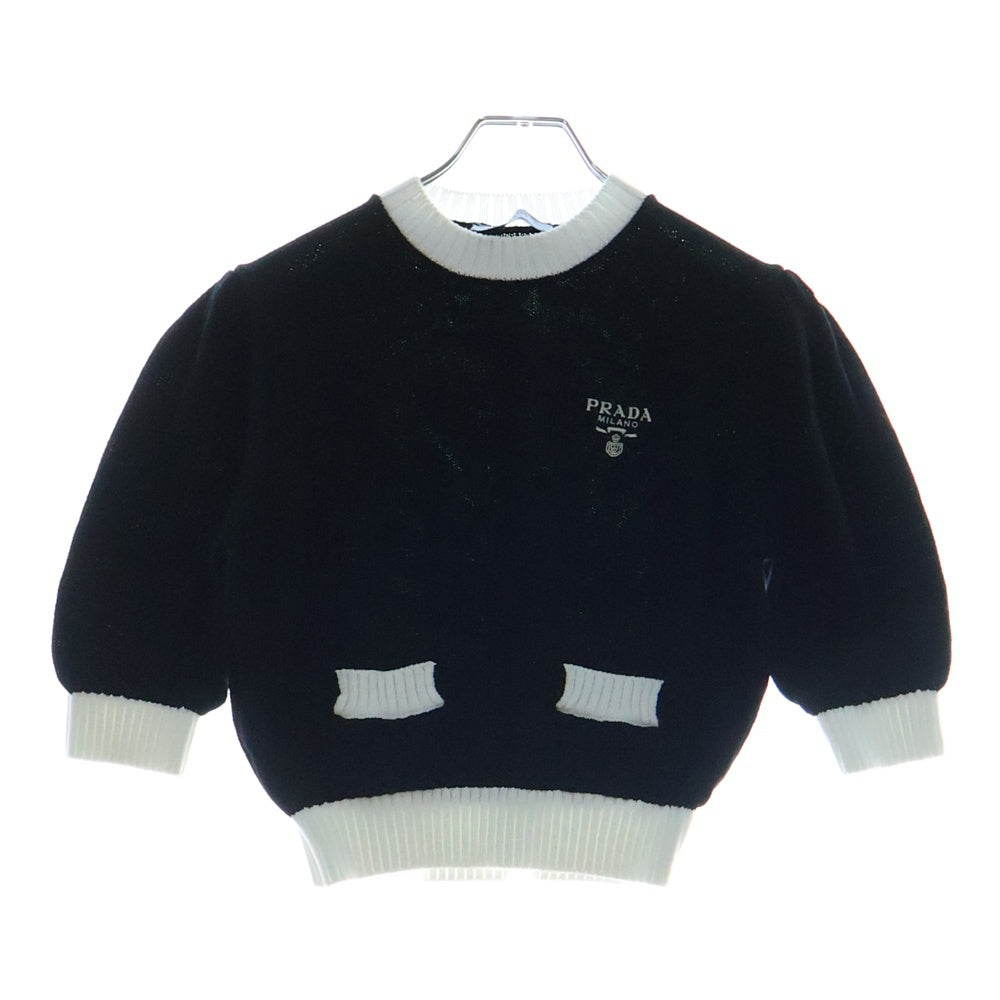 PRADA(プラダ) ロゴ刺繍 クルーネックセーター ニット ブラック×ホワイト レディース P24I1R S212 1Z05