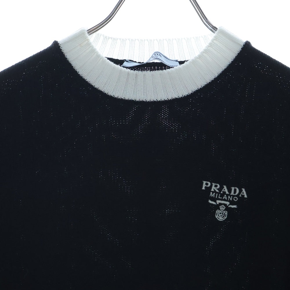PRADA(プラダ) ロゴ刺繍 クルーネックセーター ニット ブラック×ホワイト レディース P24I1R S212 1Z05