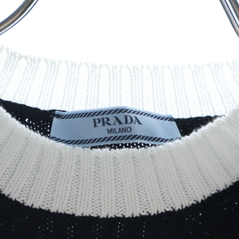 PRADA(プラダ) ロゴ刺繍 クルーネックセーター ニット ブラック×ホワイト レディース P24I1R S212 1Z05