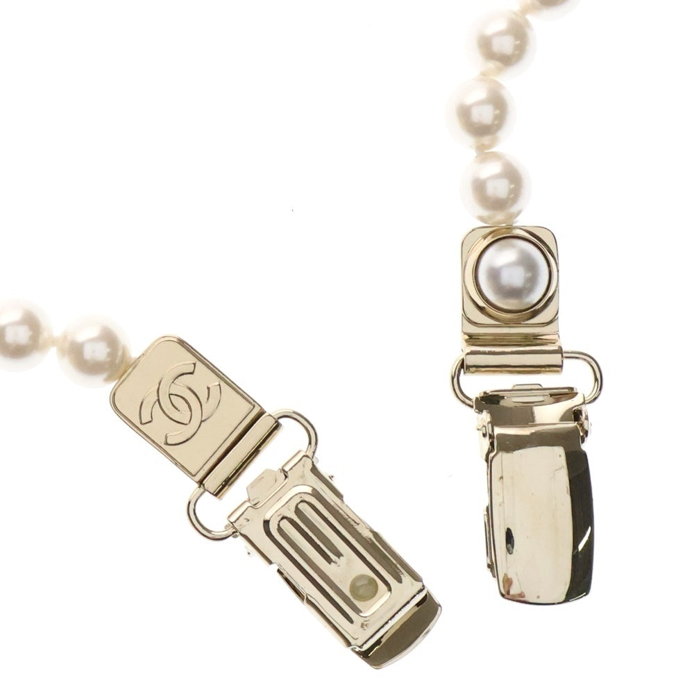 CHANEL(シャネル) ココマーク フェイクパール レザー サスペンダー A21K ブラック×ゴールド