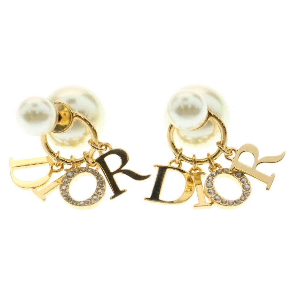 Christian Dior(クリスチャンディオール) ロゴ トライバル ピアス ラインストーン GP ゴールド アクセサリー