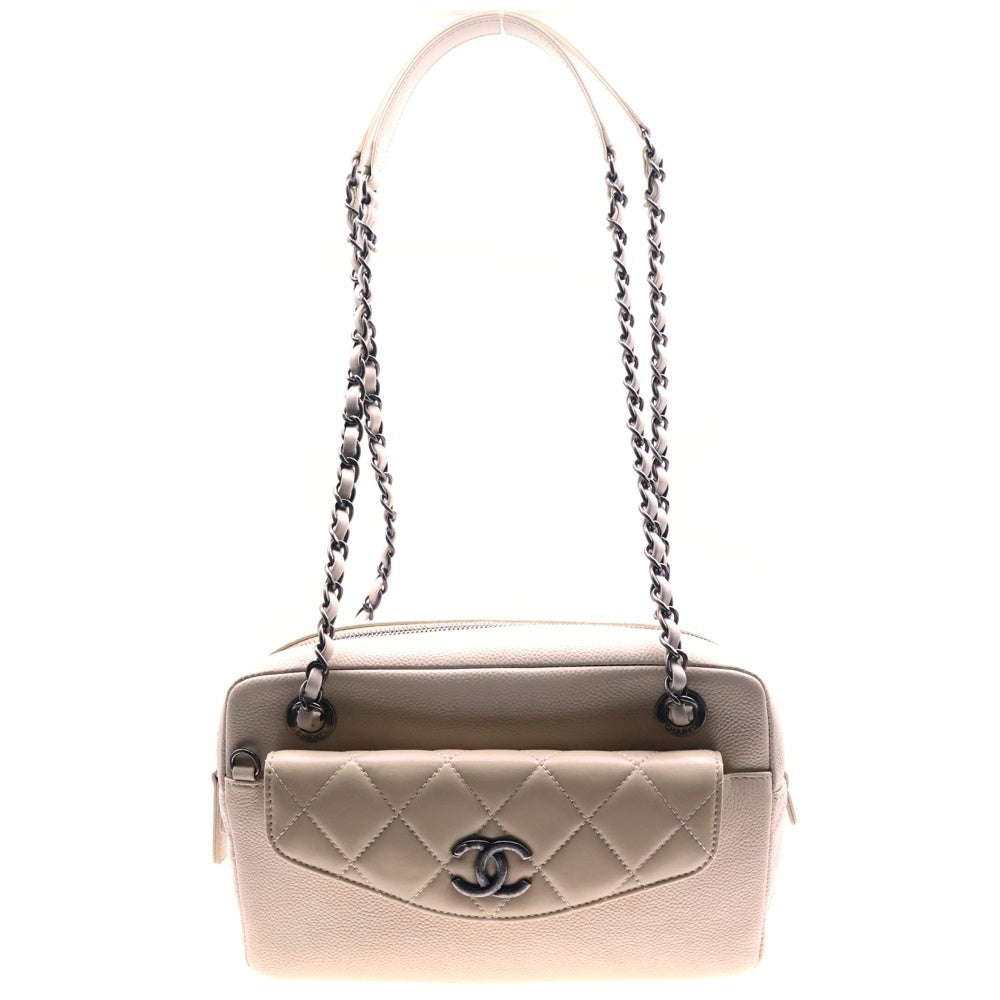 CHANEL(シャネル) マトラッセ カンボンライン チェーンショルダーバッグ アイボリー キャビアスキン シルバー金具