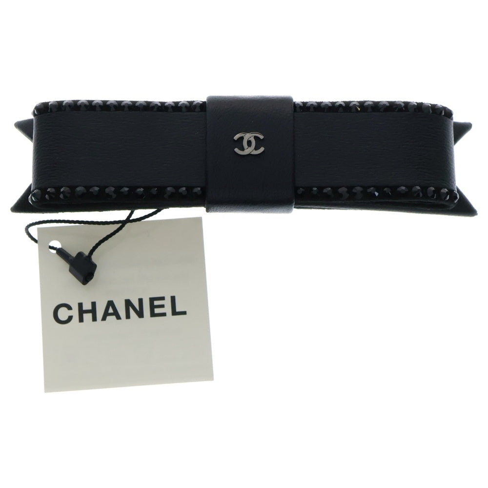 CHANEL(シャネル) ココマーク ラインストーン バレッタ 23S レザー ブラック ヘアアクセサリー レディース
