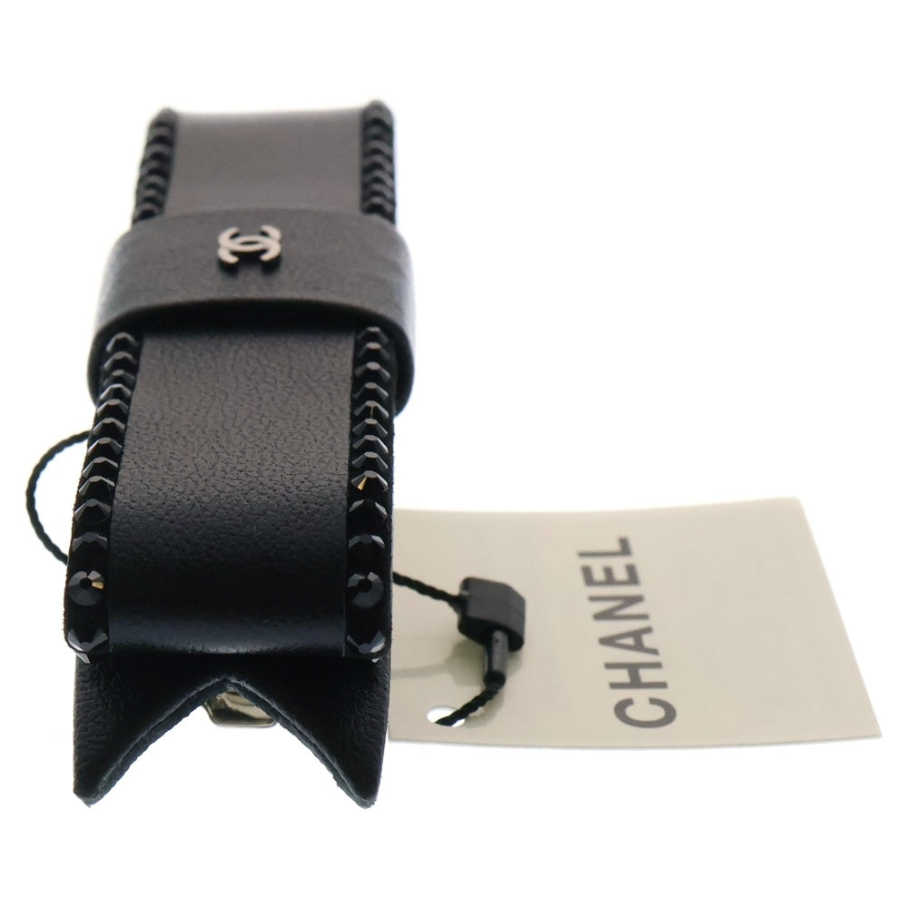 CHANEL(シャネル) ココマーク ラインストーン バレッタ 23S レザー ブラック ヘアアクセサリー レディース