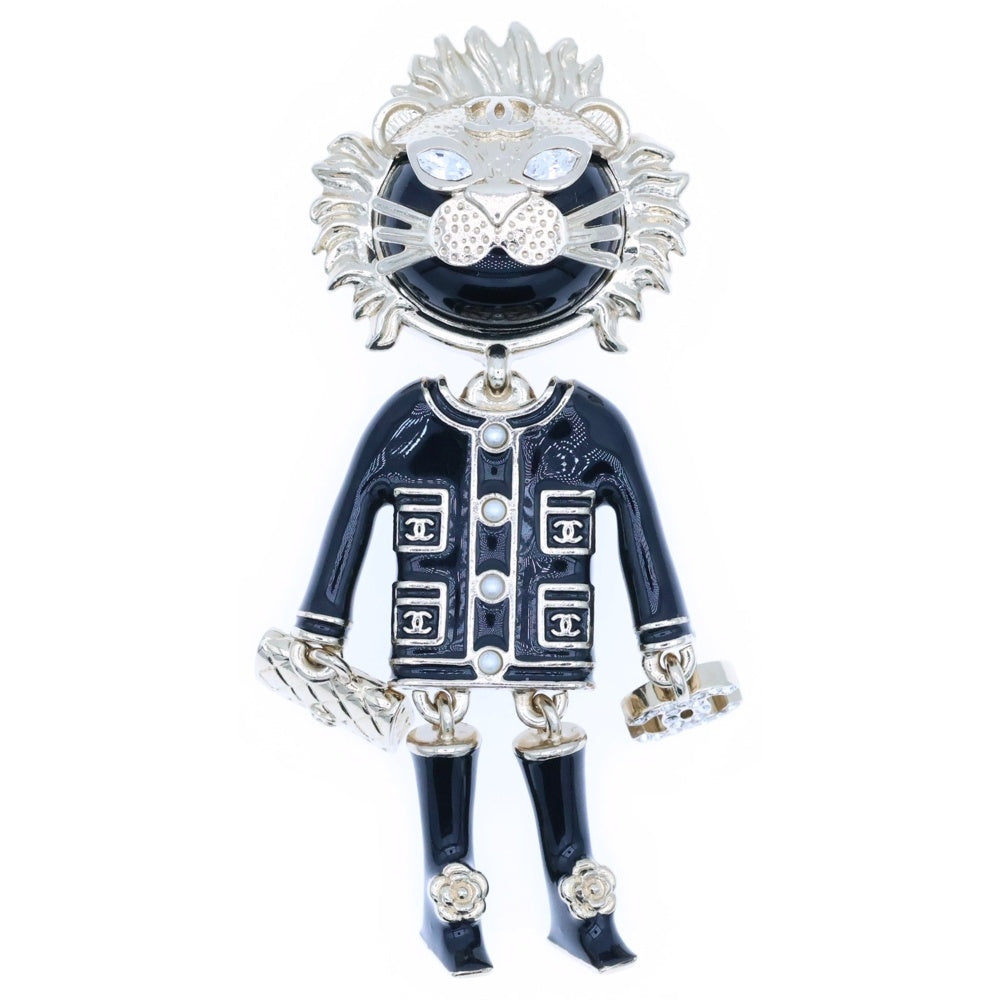 CHANEL(シャネル) ココマーク ライオン ラインストーン ブローチ ブラック×ゴールド GP B22P アクセサリー