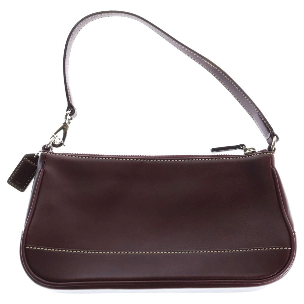 COACH(コーチ) ワンショルダーバッグ ハンドバッグ 白ステッチ ワインレッド バーガンディ レザー シルバー金具 7785