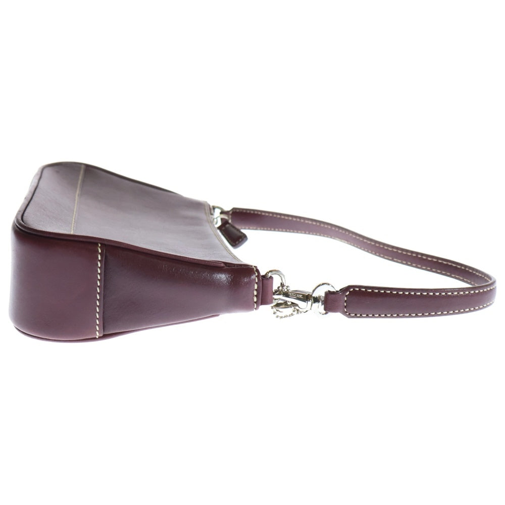 COACH(コーチ) ワンショルダーバッグ ハンドバッグ 白ステッチ ワインレッド バーガンディ レザー シルバー金具 7785