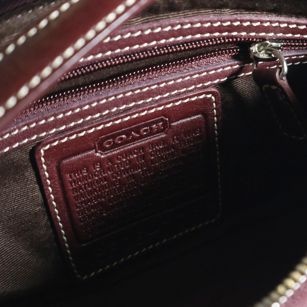 COACH(コーチ) ワンショルダーバッグ ハンドバッグ 白ステッチ ワインレッド バーガンディ レザー シルバー金具 7785