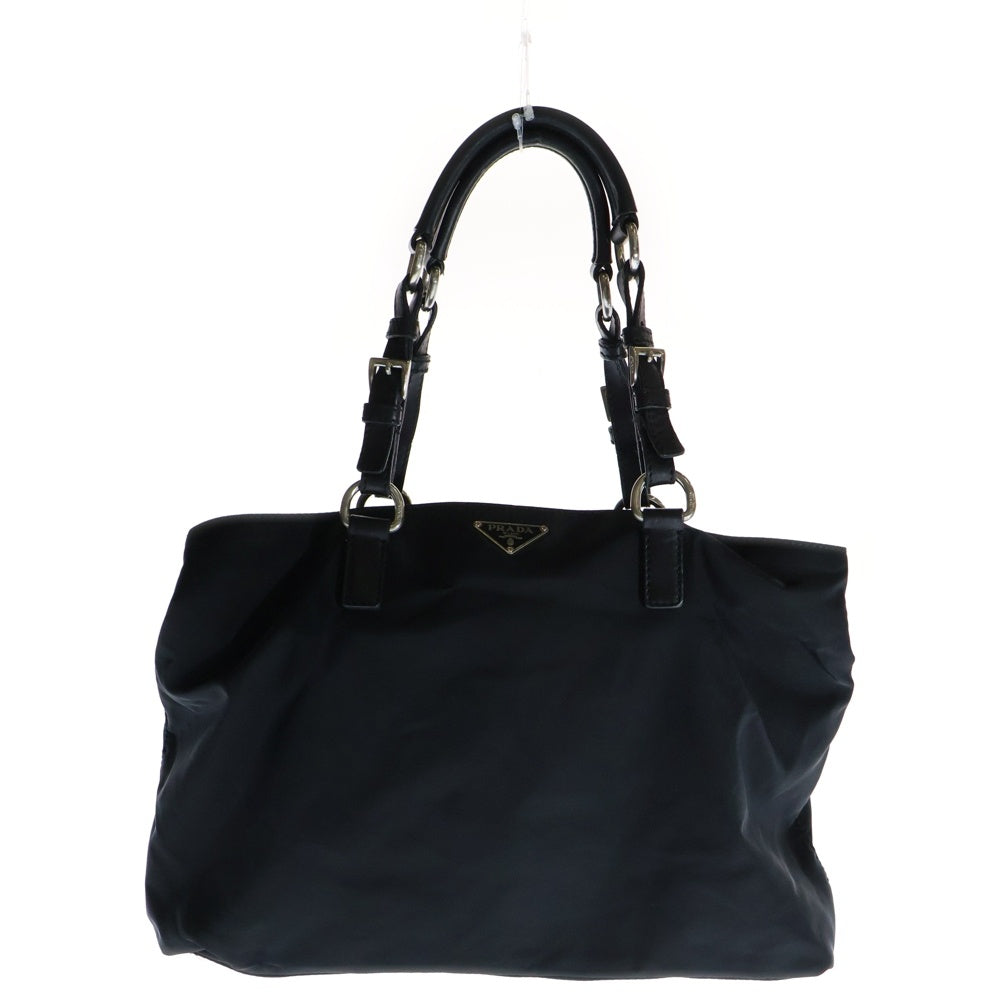PRADA(プラダ) トートバッグ ハンドバッグ ナイロン×サフィアーノレザー ブラック シルバー金具 ロゴ三角プレート BR2166