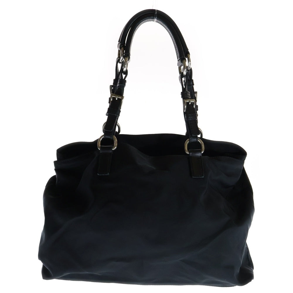 PRADA(プラダ) トートバッグ ハンドバッグ ナイロン×サフィアーノレザー ブラック シルバー金具 ロゴ三角プレート BR2166