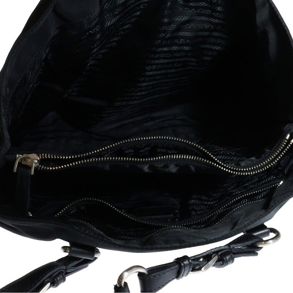 PRADA(プラダ) トートバッグ ハンドバッグ ナイロン×サフィアーノレザー ブラック シルバー金具 ロゴ三角プレート BR2166