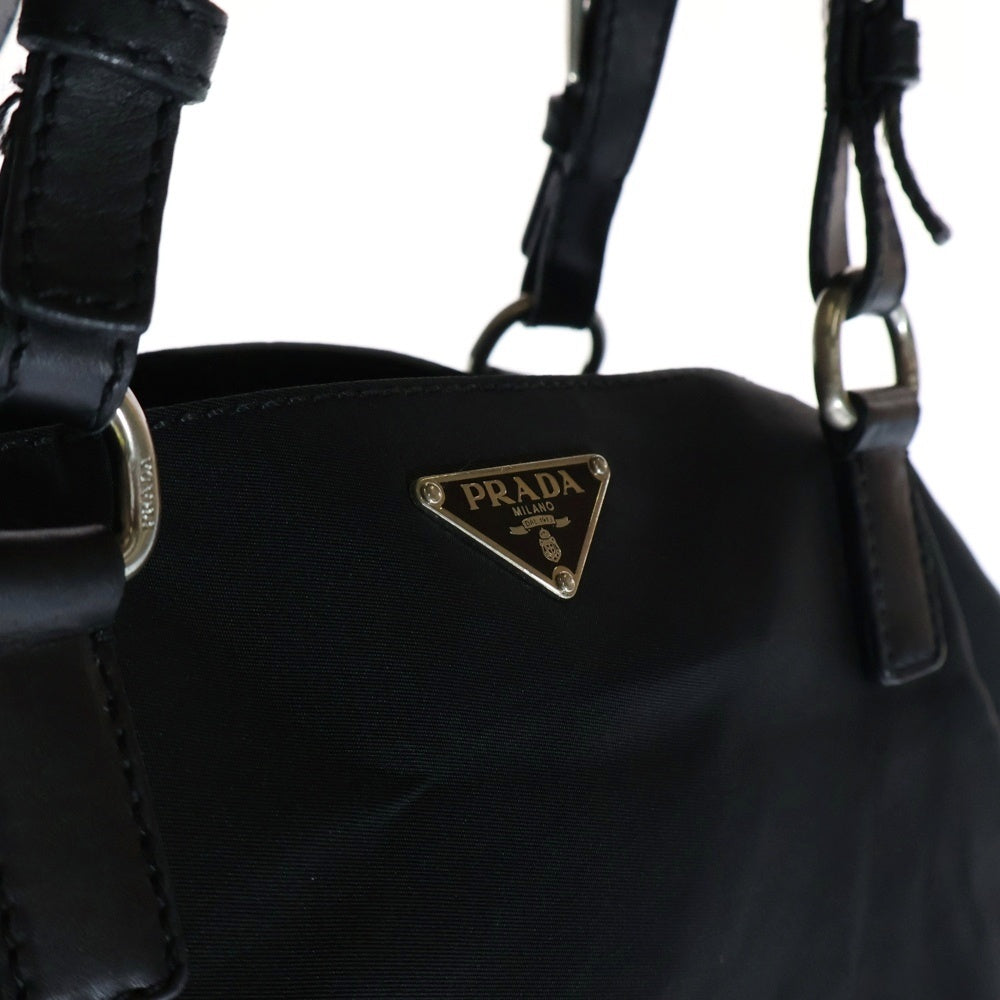 PRADA(プラダ) トートバッグ ハンドバッグ ナイロン×サフィアーノレザー ブラック シルバー金具 ロゴ三角プレート BR2166