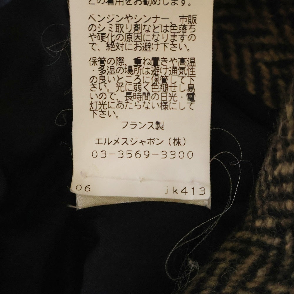 HERMES(エルメス) ヘリンボーン レザー切り替え セットアップ ウール×カシミヤ サイズ40 ヴィンテージ レディース