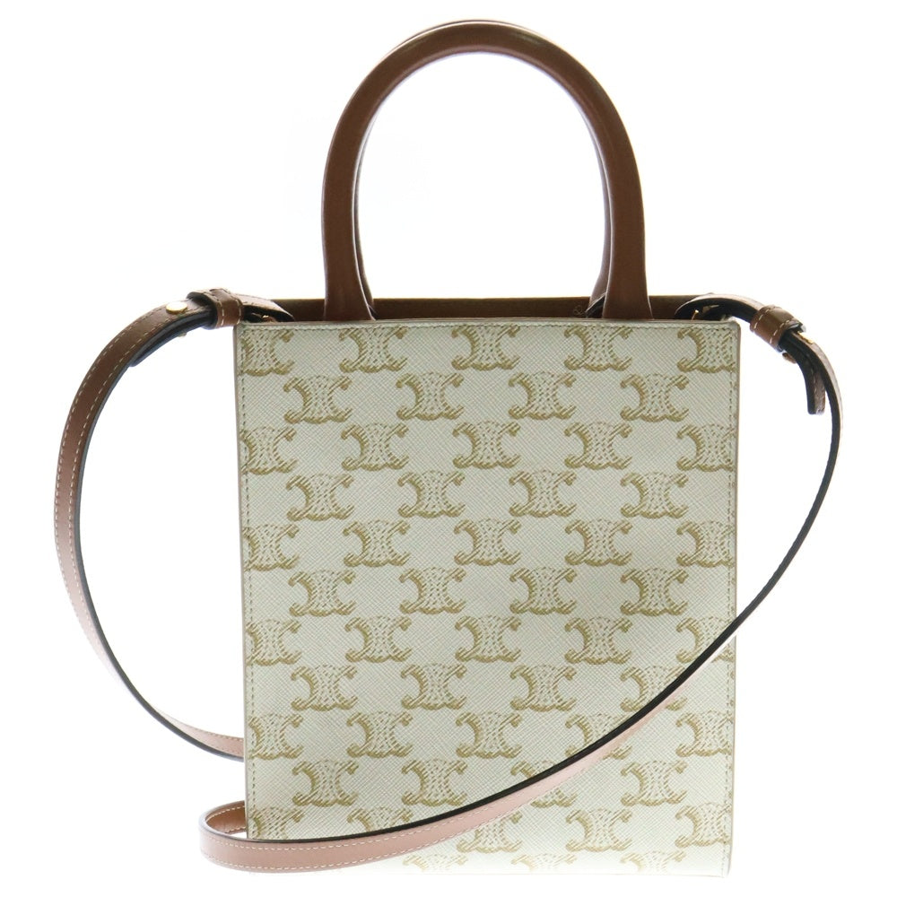 CELINE(セリーヌ) バーティカルカバ トリオンフ ミニ 2WAYバッグ ショルダーバッグ ミニトートバッグ ミニハンドバッグ ホワイト×ブラウン ゴールド金具 レザー×PVC