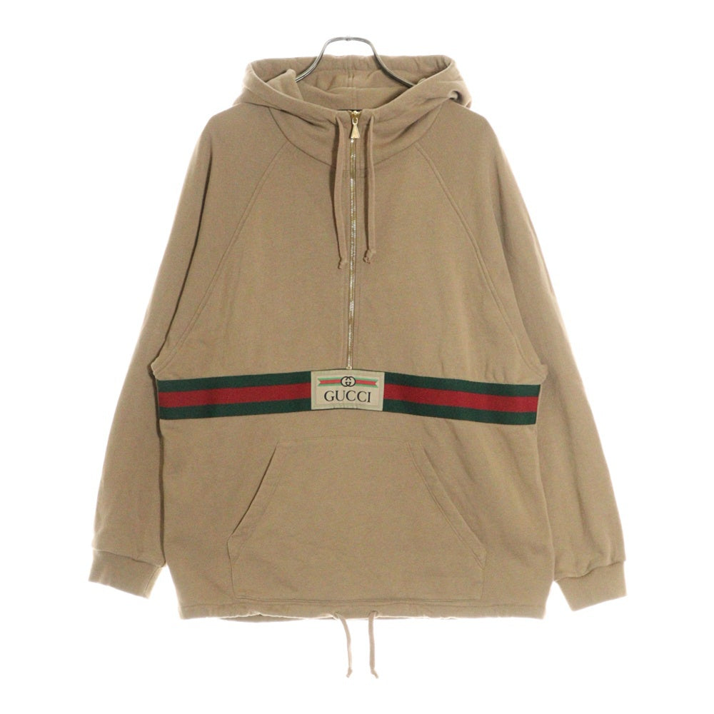GUCCI(グッチ) ウェブ シェリーライン ハーフジップ プルオーバースウェット パーカー フーディー ベージュ 644656