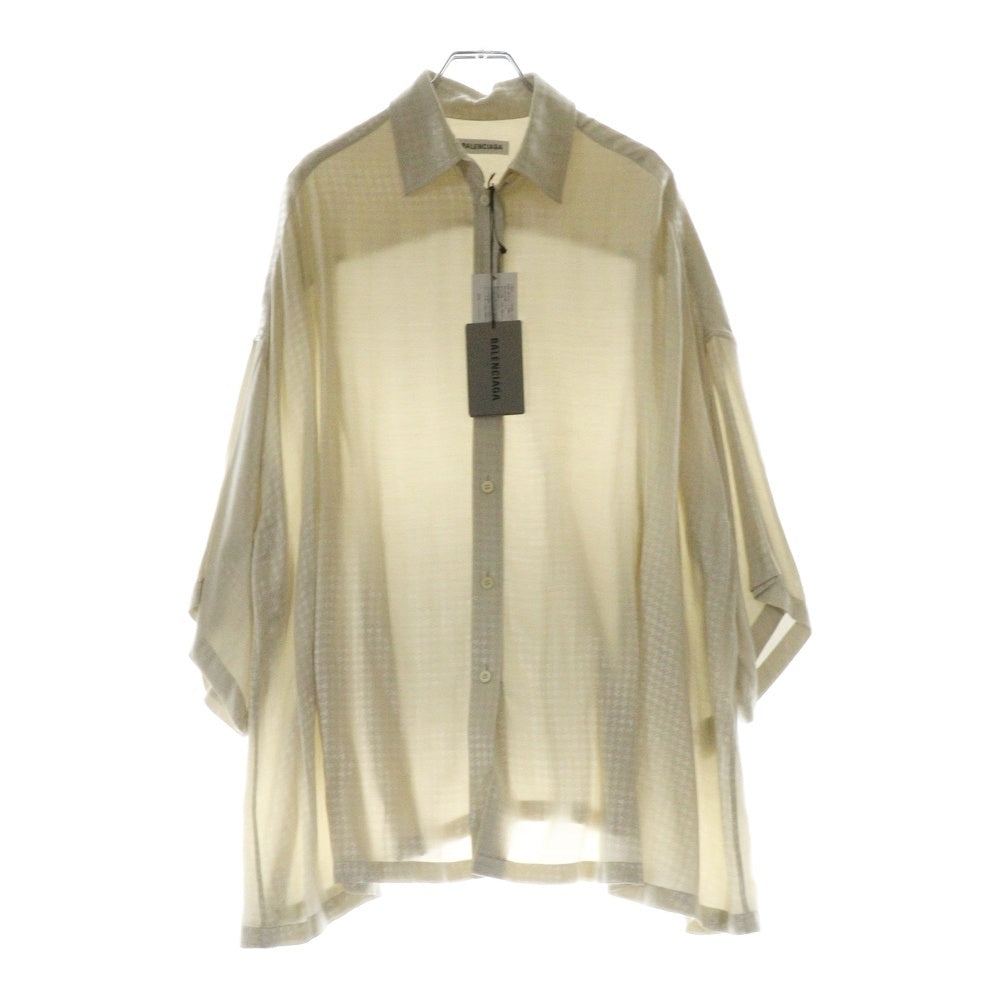 BALENCIAGA(バレンシアガ) 20SS アセテート レーヨン ガンクラブチェック 千鳥格子総柄 ジャガード レギュラーカラー 半袖シャツ アイボリー 595038 TID28