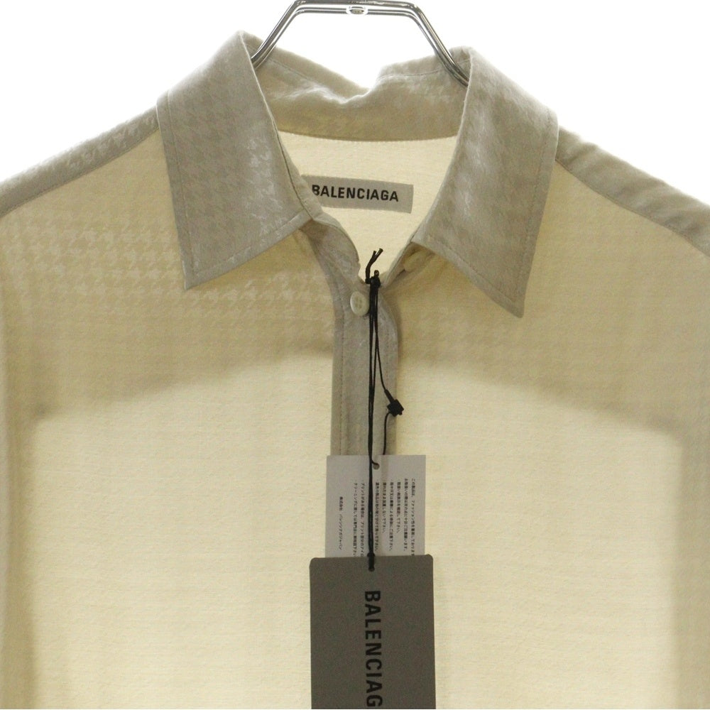 BALENCIAGA(バレンシアガ) 20SS アセテート レーヨン ガンクラブチェック 千鳥格子総柄 ジャガード レギュラーカラー 半袖シャツ アイボリー 595038 TID28
