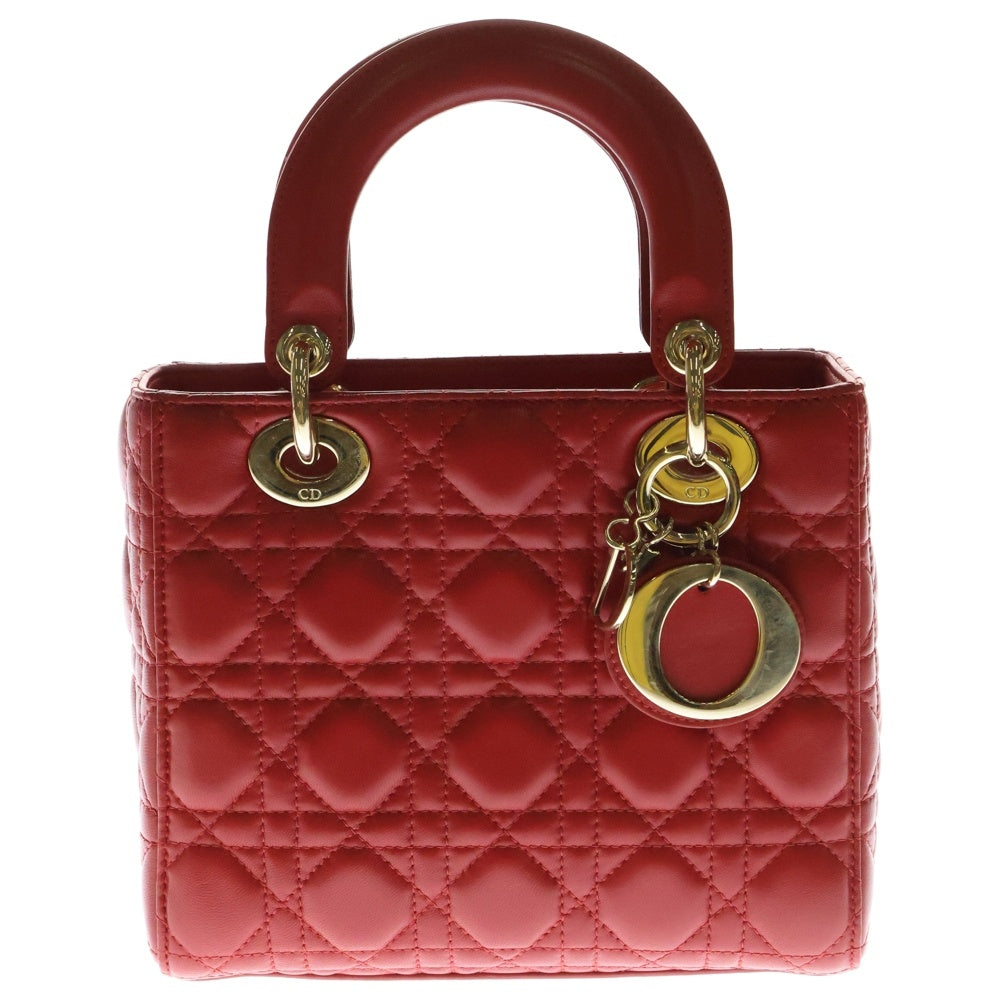 Christian Dior(クリスチャンディオール) Lady Dior My ABCDior マイレディディオール カナージュ 2WAY レザーハンドバッグ ショルダーバッグ レッド レディース