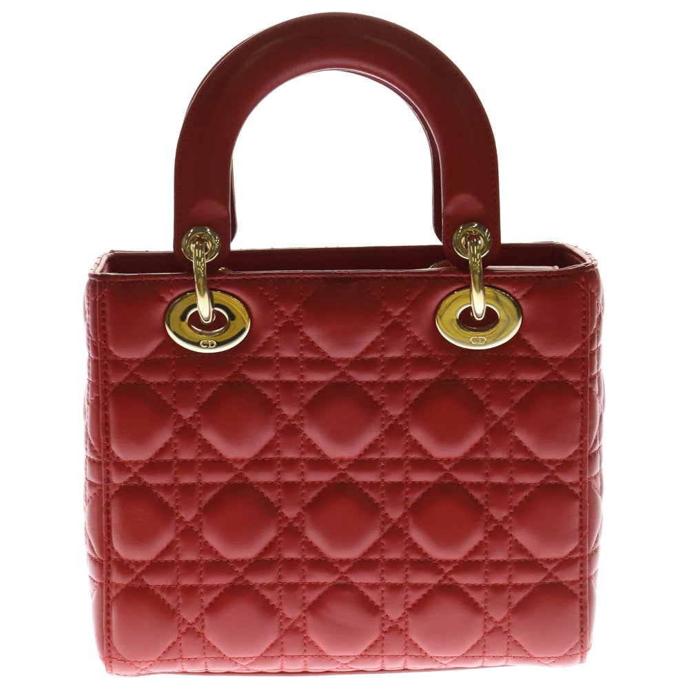 Christian Dior(クリスチャンディオール) Lady Dior My ABCDior マイレディディオール カナージュ 2WAY レザーハンドバッグ ショルダーバッグ レッド レディース