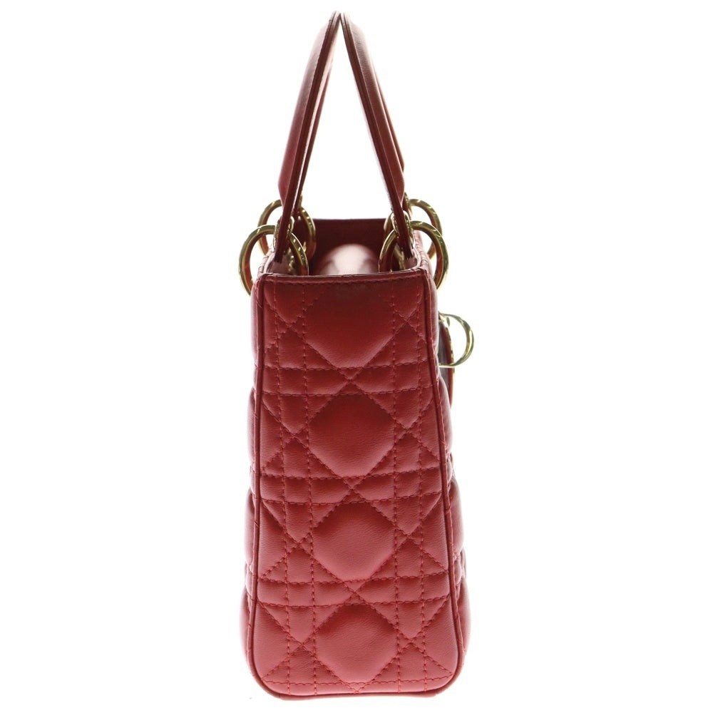 Christian Dior(クリスチャンディオール) Lady Dior My ABCDior マイレディディオール カナージュ 2WAY レザーハンドバッグ ショルダーバッグ レッド レディース