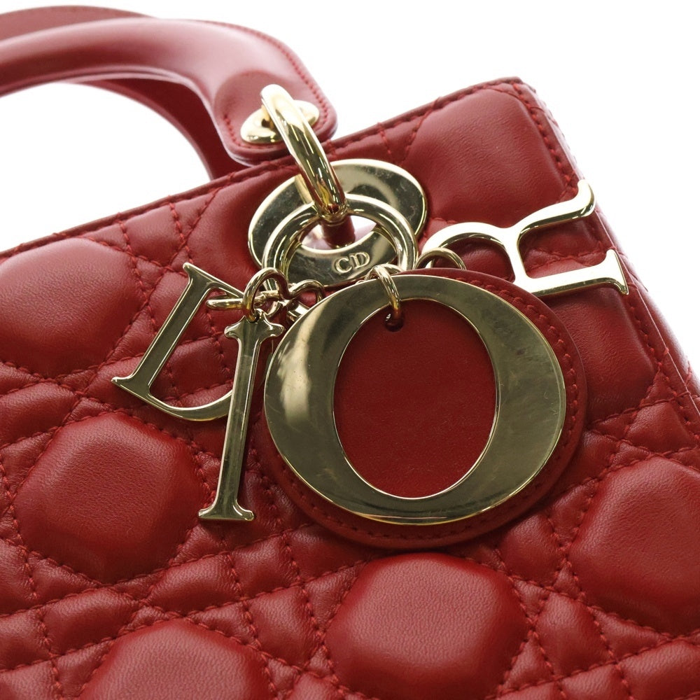 Christian Dior(クリスチャンディオール) Lady Dior My ABCDior マイレディディオール カナージュ 2WAY レザーハンドバッグ ショルダーバッグ レッド レディース