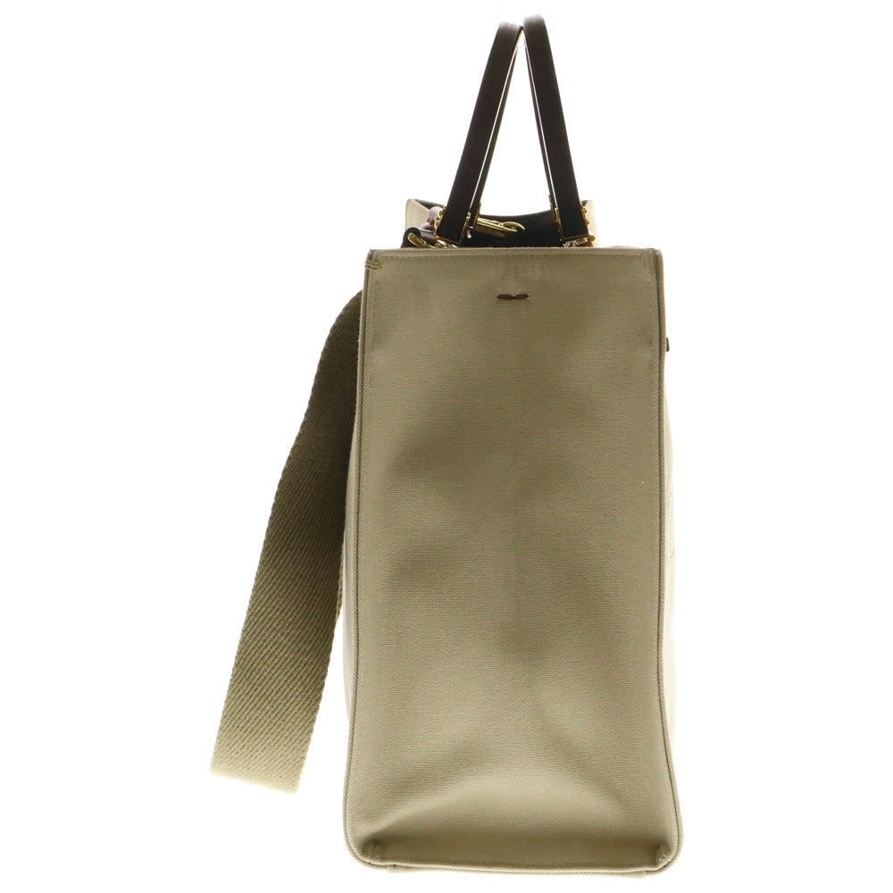 FENDI(フェンディ) サンシャイン 2WAYバッグ トートバッグ ハンドバッグ ショルダーバッグ ゴールド金具 ベージュ キャンバス ウッドハンドル 8BH386