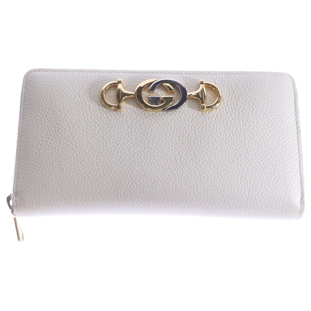 GUCCI(グッチ) ズゥミ ラウンドファスナー ロングウォレット 長財布 カードケース ホワイト ゴールド×シルバー金具 570661