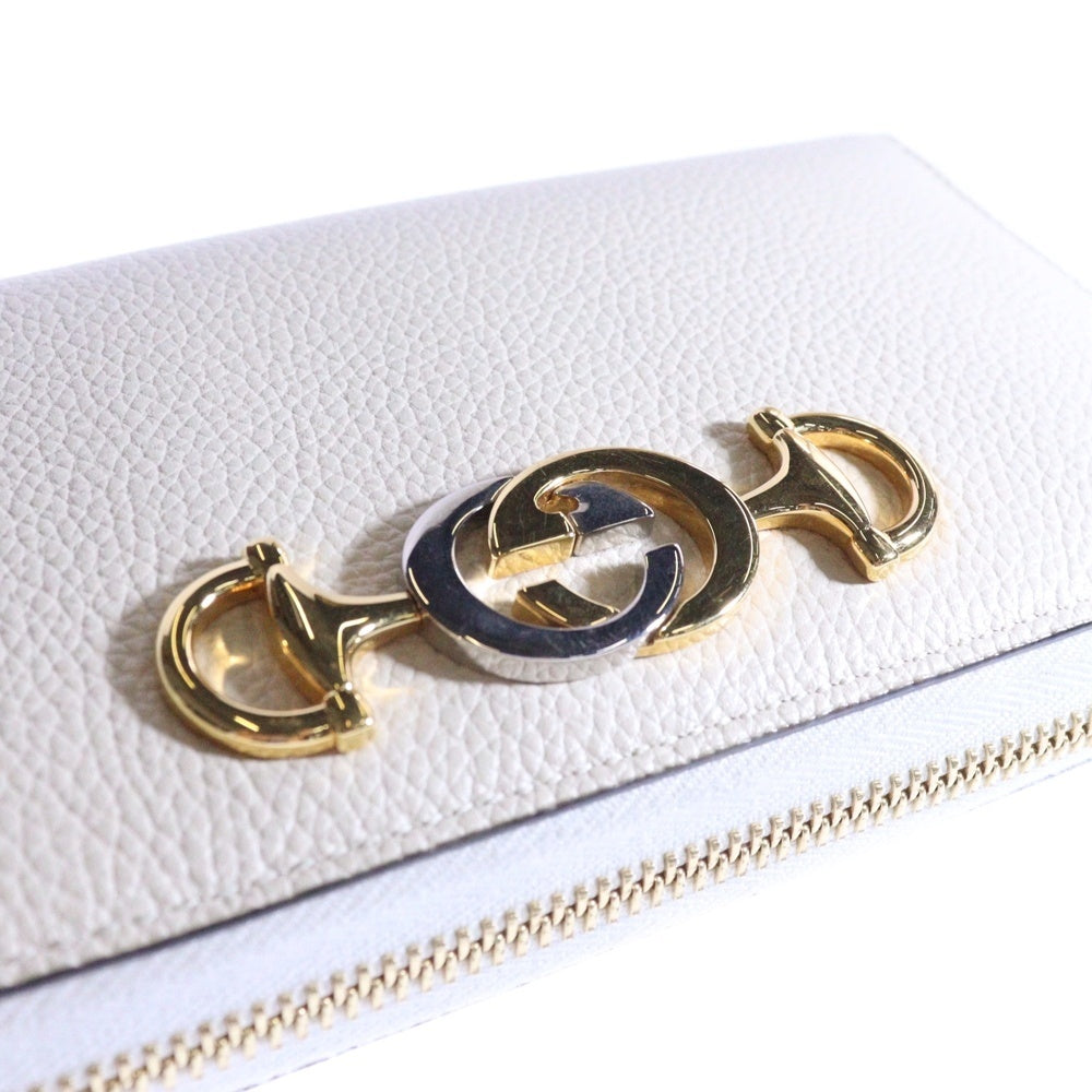 GUCCI(グッチ) ズゥミ ラウンドファスナー ロングウォレット 長財布 カードケース ホワイト ゴールド×シルバー金具 570661