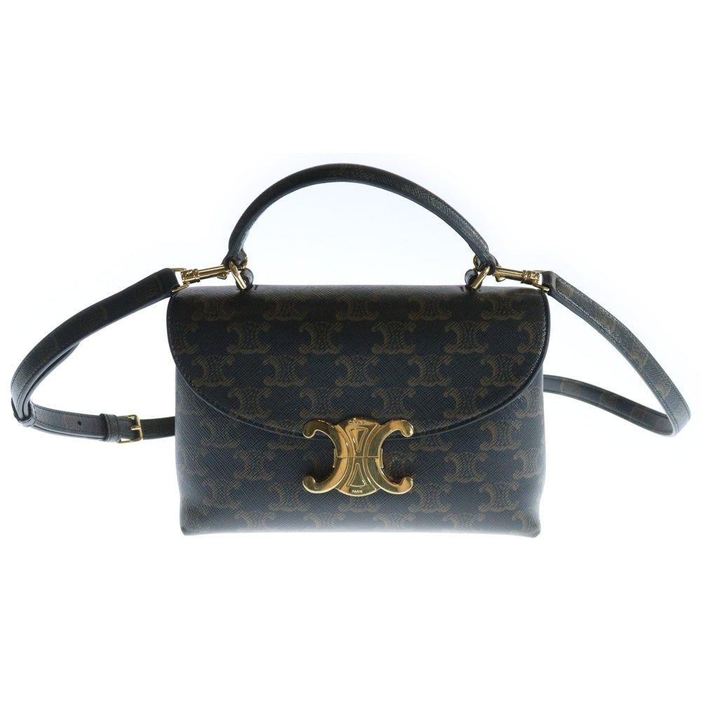 CELINE(セリーヌ) ティーンニノ 2WAYハンドバッグ ショルダーバッグ トリオンフ ブラウン ゴールド金具 レザー×PVC