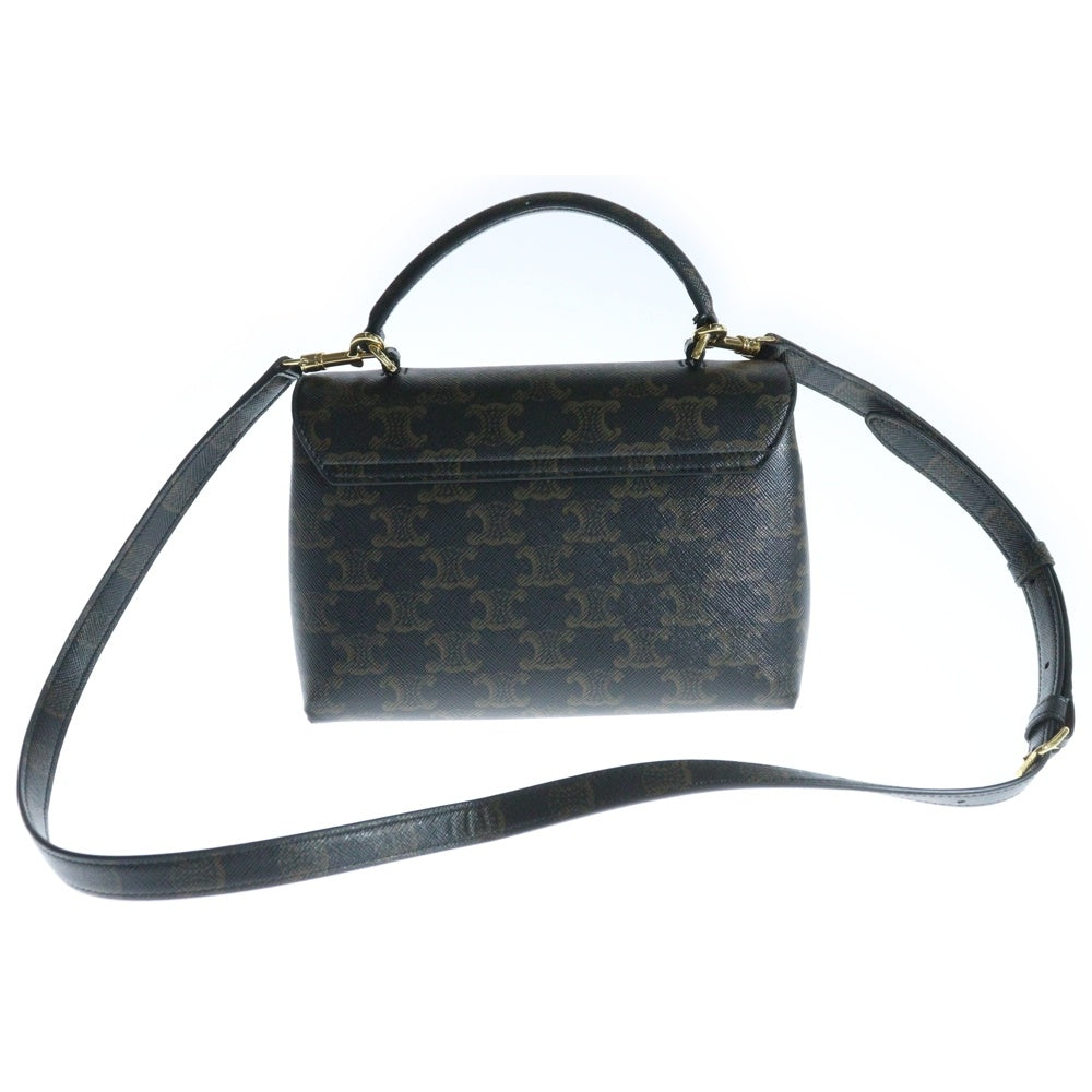 CELINE(セリーヌ) ティーンニノ 2WAYハンドバッグ ショルダーバッグ トリオンフ ブラウン ゴールド金具 レザー×PVC